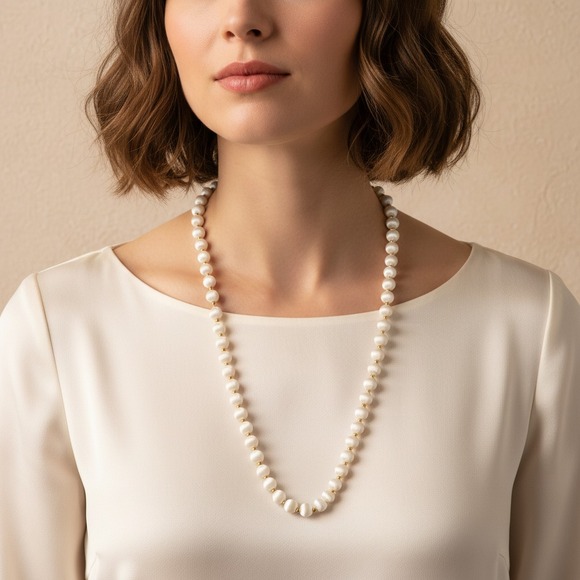 Source Unknown Jewelry - VTG Bead Necklace White Silk Satin Wrapped Boho Retro Glam Fairy Coquette Chic